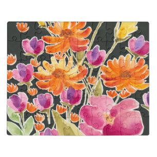 Splendid Gathering - Pink and Orange Flowers Jigsaw Puzzle