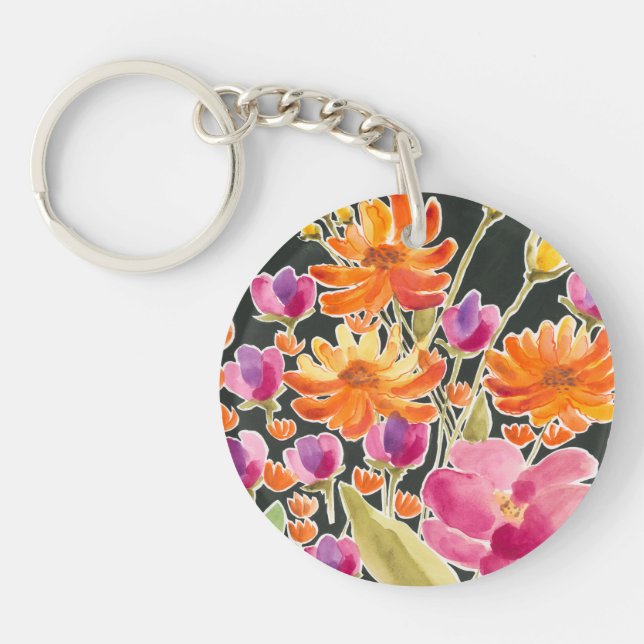 Splendid Gathering - Pink and Orange Flowers Keychain (Front)