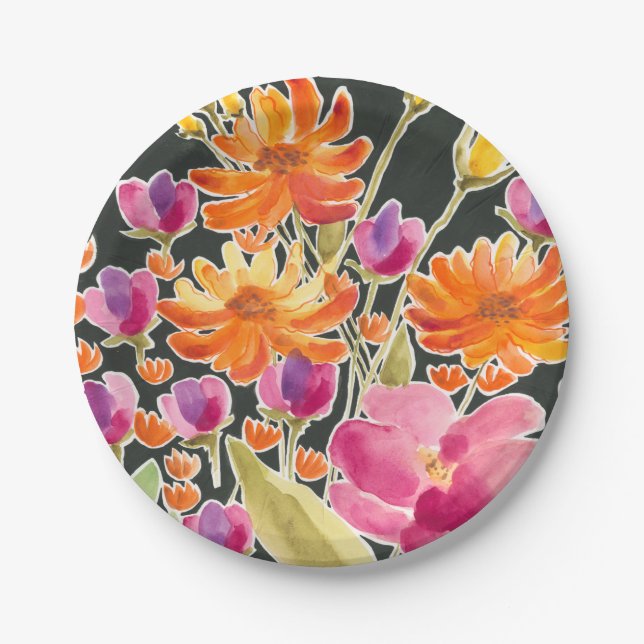 Splendid Gathering - Pink and Orange Flowers Paper Plates (Front)