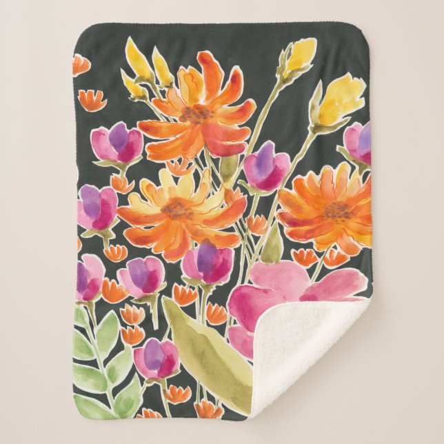 Splendid Gathering - Pink and Orange Flowers Sherpa Blanket (Front)