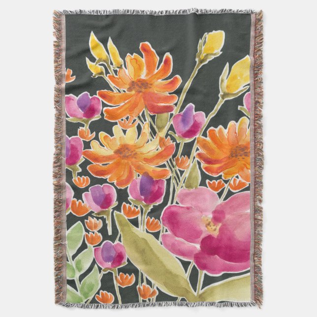 Splendid Gathering - Pink and Orange Flowers Throw Blanket (Front Vertical)