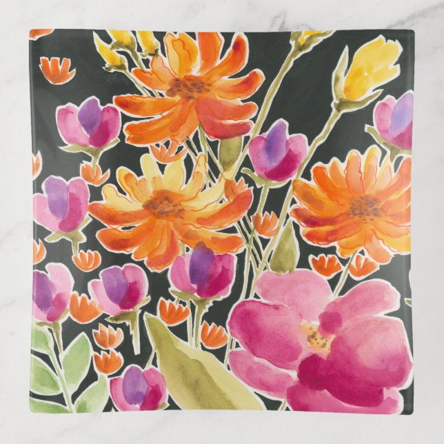 Splendid Gathering - Pink and Orange Flowers Trinket Tray (Front)