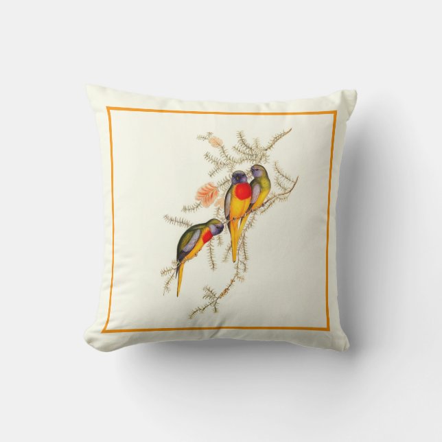Splendid Grass-Parakeet, Vintage Throw Pillow (Front)