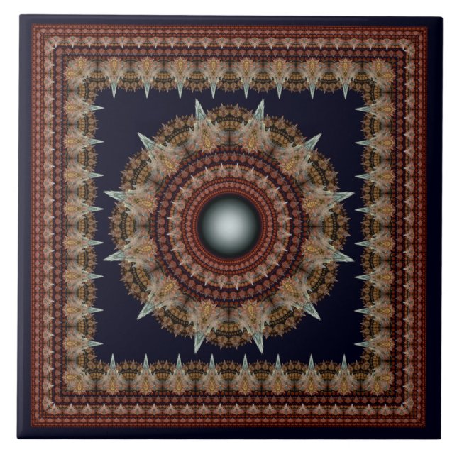 Splendid kaleidoscopic fractal framed ornament ceramic tile (Front)