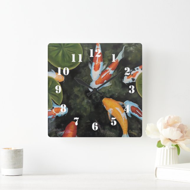 Splendid Koi Fish Square Wall Clock (Home)
