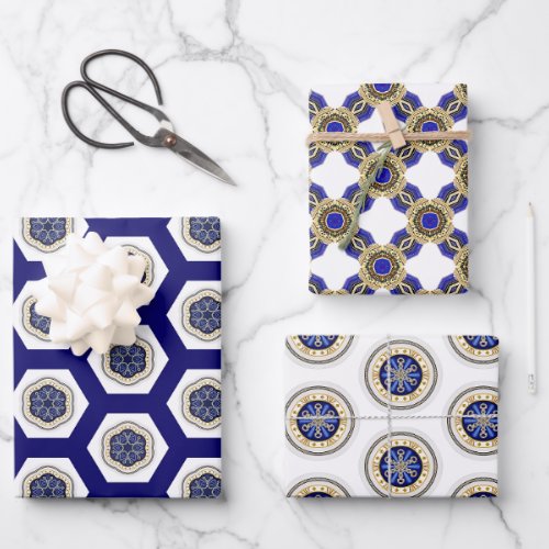 Splendid Nautical Navy White and Gold  Wrapping Paper Sheets
