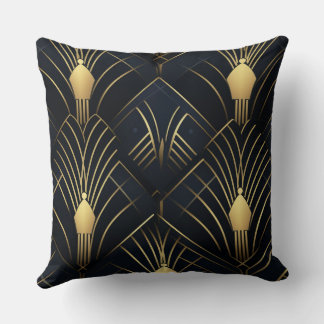 Splendid Night - Gold and Black Art Deco Throw Pillow