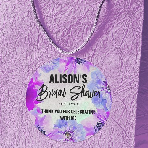 Splendid Purple Watercolor Blossoms Bridal Shower Classic Round Sticker