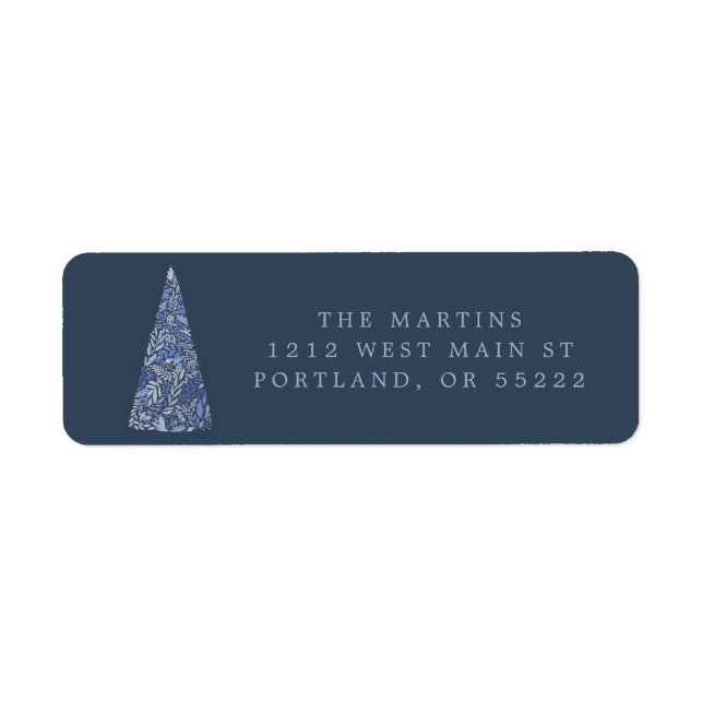 Splendid Spruce Tree Blue Christmas/holiday Label (Front)
