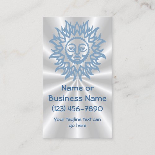 Splendid Sun in Blue on Silver Sunburst Background Business Card