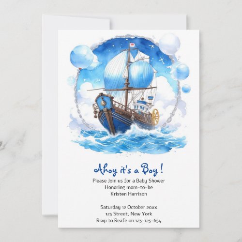 Splendid Voyage Nautical Boy Baby Shower Invitation