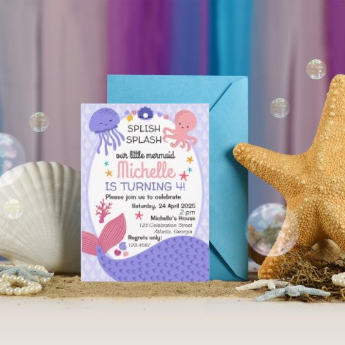 Splis Splash Little Mermaid Birthday Party  Invitation