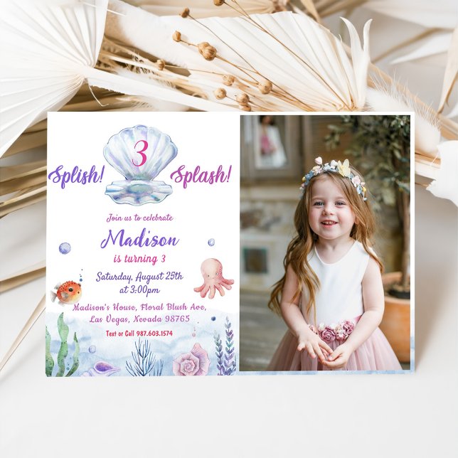 Splish Splash 3th Birthday Party Photo Invitation (Creator Uploaded)