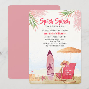 Splish Splash Aloha Surfboard Beach Baby Shower  Invitation