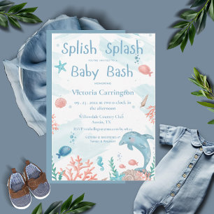 Splish Splash Baby Bash Ocean Fish Baby Shower Invitation