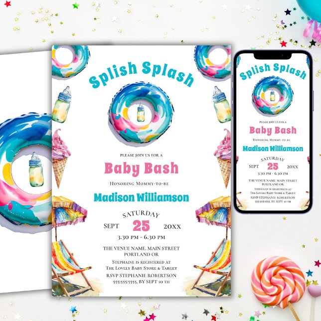 Splish Splash Baby Bash Summer  Baby Shower  Invitation (Creator Uploaded)