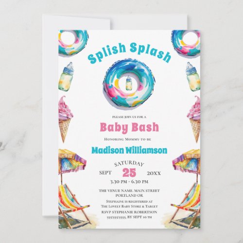 Splish Splash Baby Bash Summer  Baby Shower  Invitation