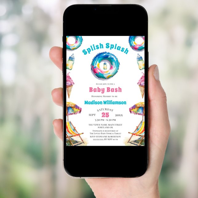 Splish Splash Baby Bash Summer Baby Shower QR Code Invitation (Front Digital)