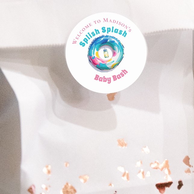 Splish Splash Baby Bash Summer Baby Shower Welcome Classic Round Sticker (Creator Uploaded)
