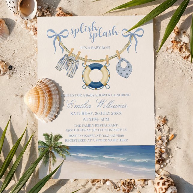 Splish Splash Baby Boy Beach Baby Shower Invitation (Creator Uploaded)