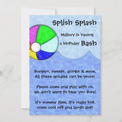 Splish Splash Bash Birthday Party Invite