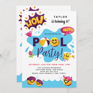 Splish Splash birthday / 3D emoji / Pool party Invitation
