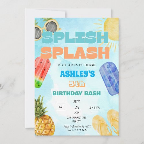 Splish Splash Birthday Bash Boy Pool Party Invitation