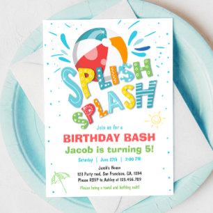 Splish Splash Birthday Bash Boy Pool Party Invitation
