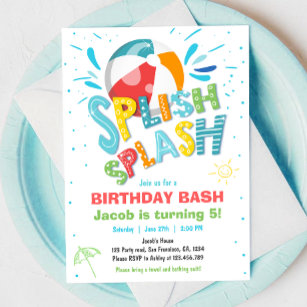 Splash Bash Birthday Party Beverage Cups Plastic Drink Pool Swimming Girl  Wave Swim Tube Ball Flower Boogie Bear Invitations Danielle Theme