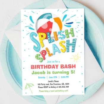 Splish Splash Birthday Bash Boy Pool Party Invitation by Anietillustration at Zazzle
