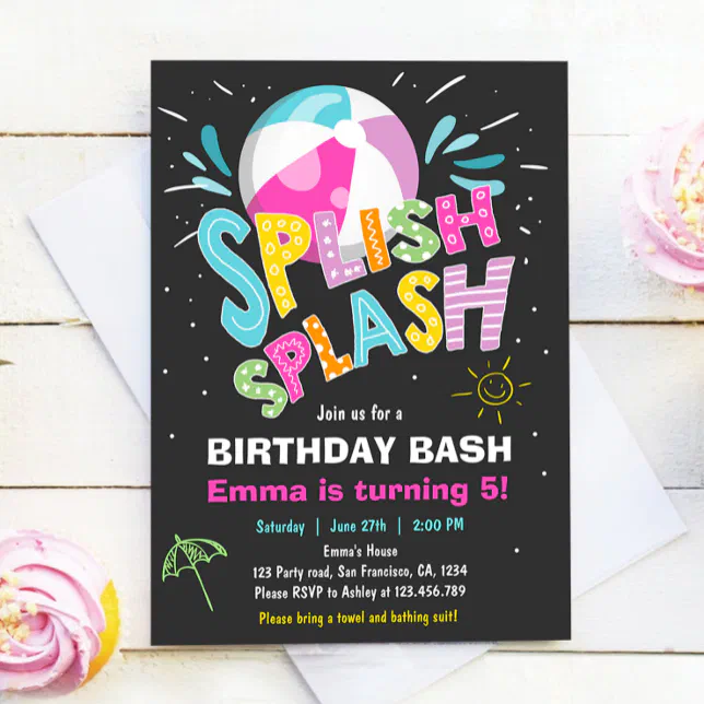 Splish Splash Birthday Bash Girl Pool Party Invitation Zazzle