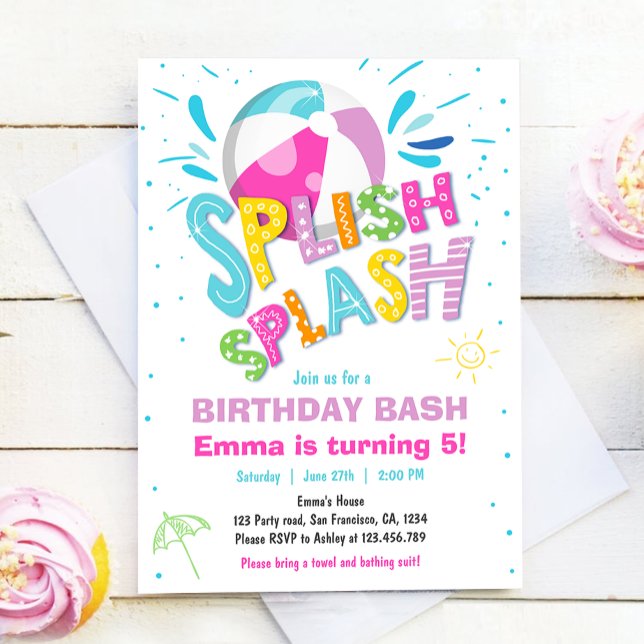 Splish Splash Birthday Bash Girl Pool Party Invitation (Creator Uploaded)
