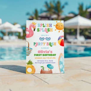 Splish Splash Birthday Bash Girl Pool Party Invitation