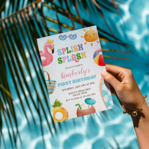 Splish Splash Birthday Bash Girl Pool Party Invitation