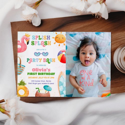 Splish Splash Birthday Bash Girl Pool Party Photo Invitation