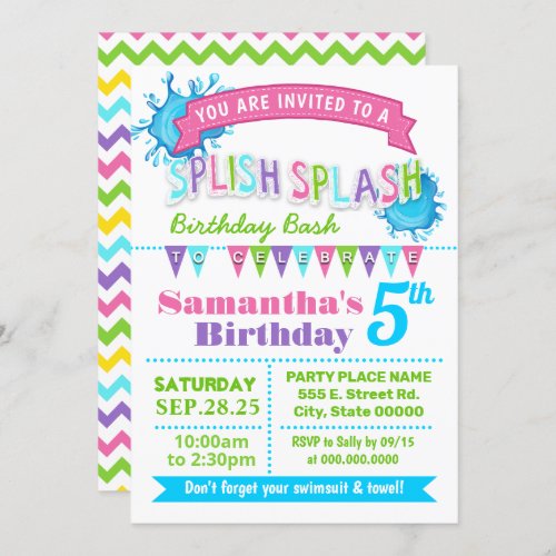 Splish splash birthday bash pink party invitation