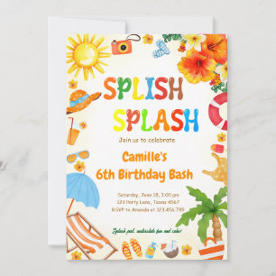 Splish Splash Birthday Bash Pool party Invitation