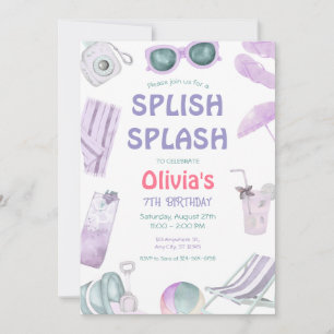Splish Splash Birthday Girl's Pool Party Invitation