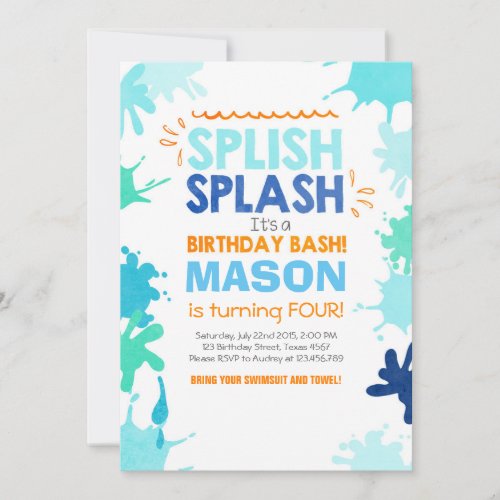 Splish Splash birthday invitation Boy