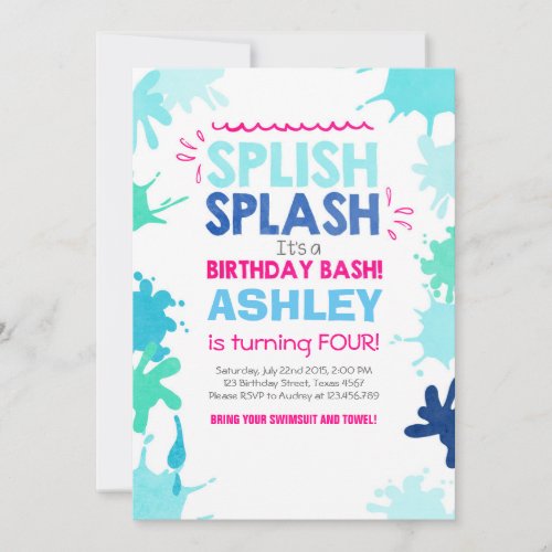 Splish Splash birthday invitation Girl