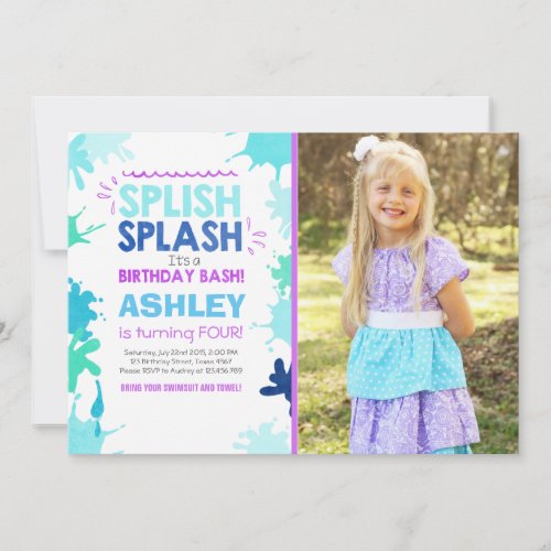 Splish Splash birthday invitation Girl Pool Party