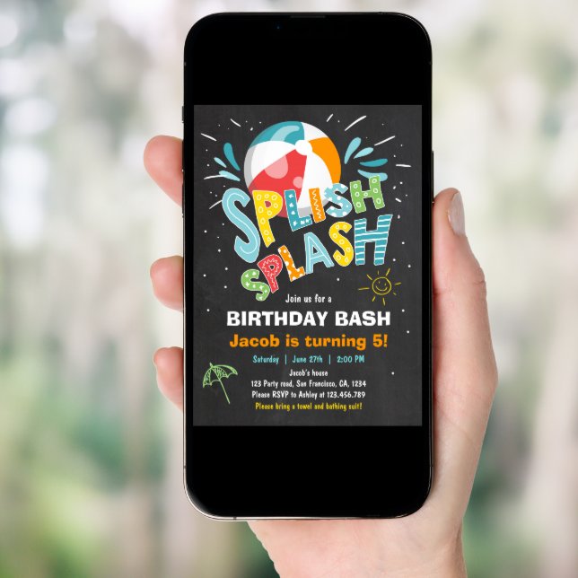 Splish Splash birthday invitation Pool party (Front Digital)