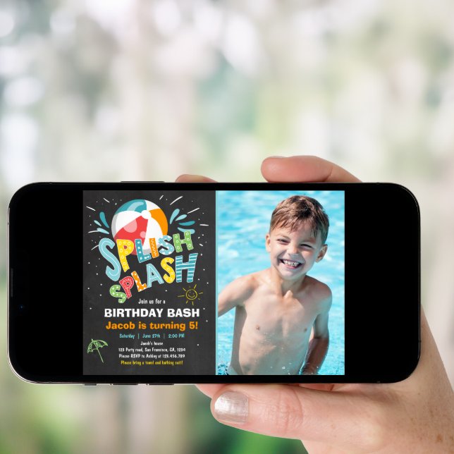 Splish Splash birthday invitation Pool party (Front Digital)
