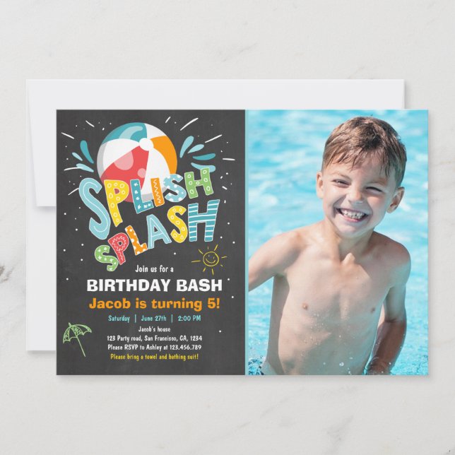 Splish Splash birthday invitation Pool party (Front)