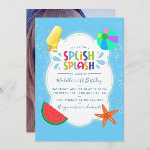Splish Splash Birthday Party Add Photo Invitation