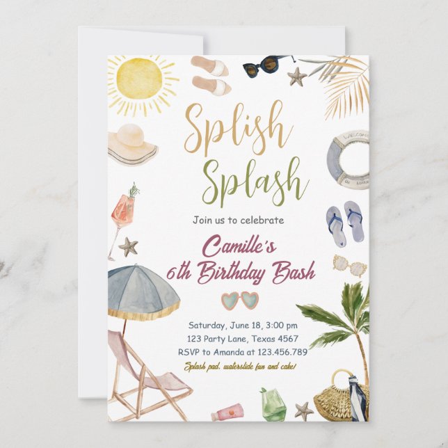  Splish Splash Birthday party Invitation (Front)