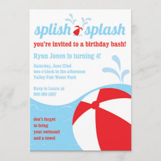 Splish Splash Birthday Pool Party Invitations