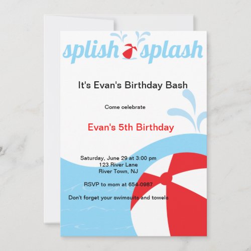 Splish Splash Birthday Pool Party Invitations