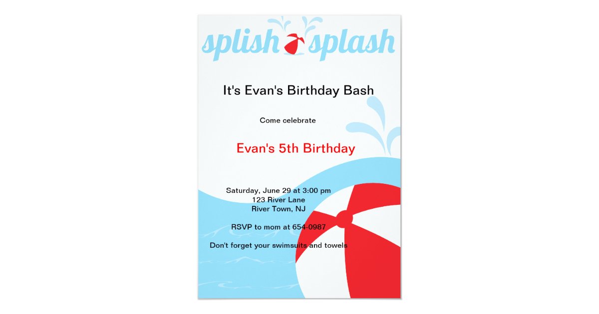 Splish Splash Birthday Pool Party Invitations 