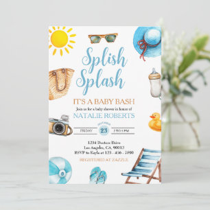 Splish Splash Blue Beach Summer Boy Baby Shower Invitation